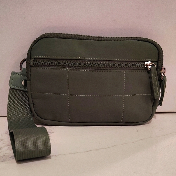 Olive Green Clutch with Detachable Canvas Strap Multiple Pockets - Picture 1 of 12